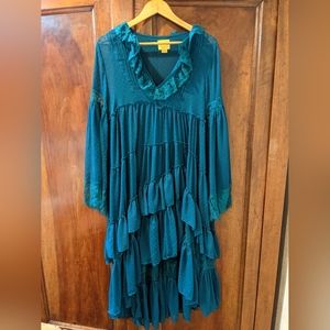 Maeve Anthropologie teal lace asymmetrical hem dress